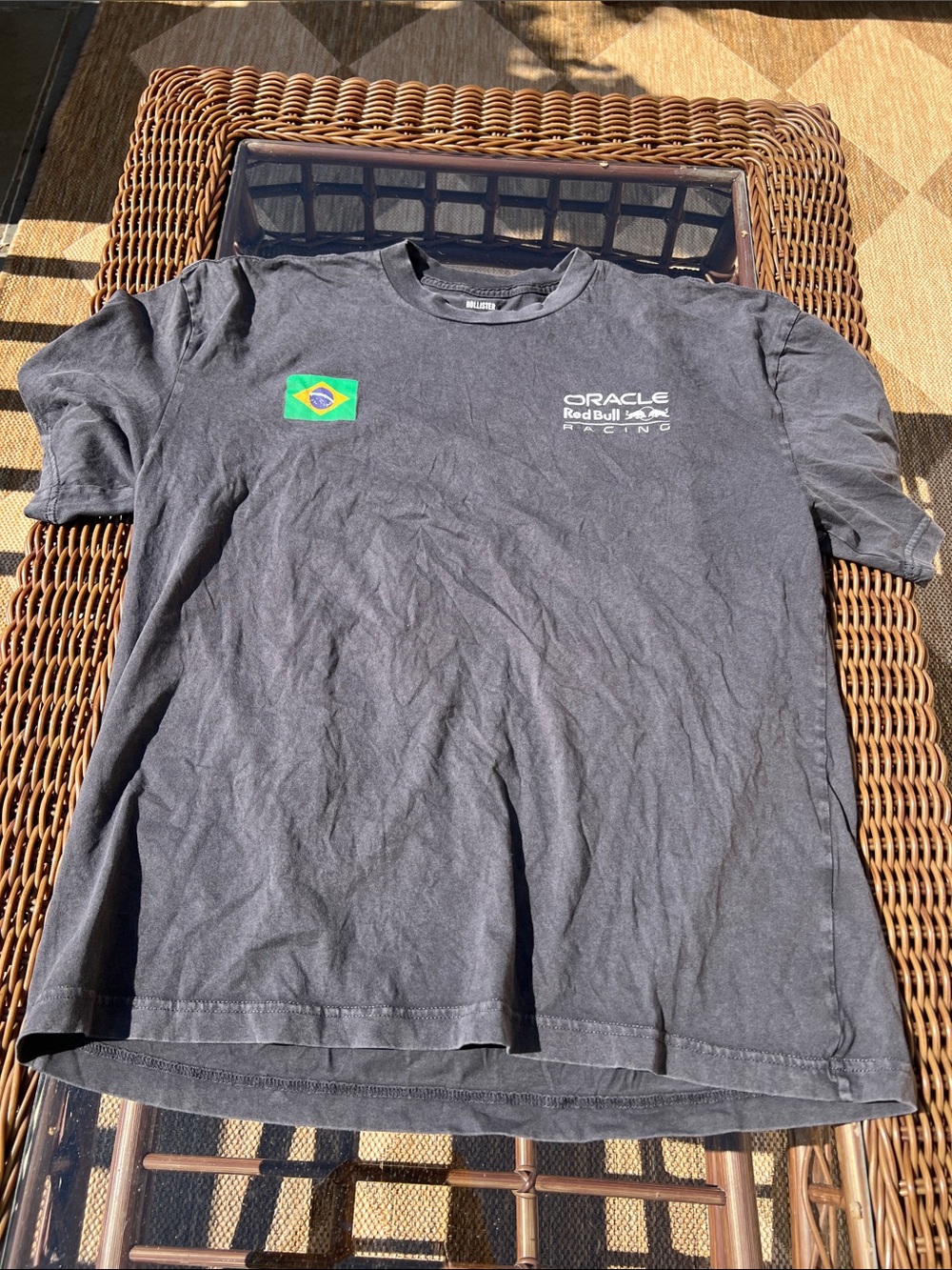 Hollister Black Oracle Red Bull Racing Graphic Tee with Brazil Flag